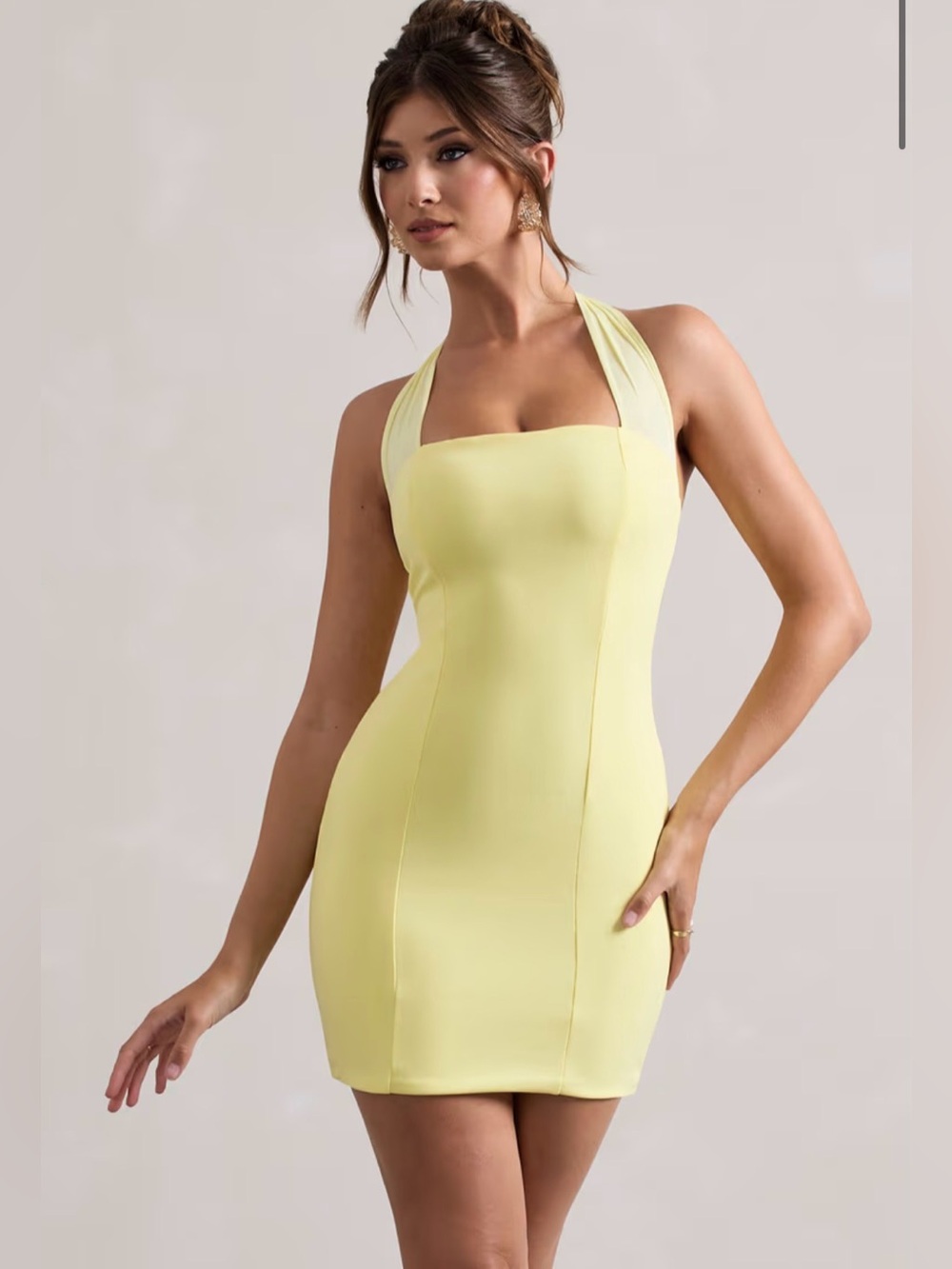 CLUB L London Soul Lemon Yellow Halter Bodycon Mini Dress Size 4